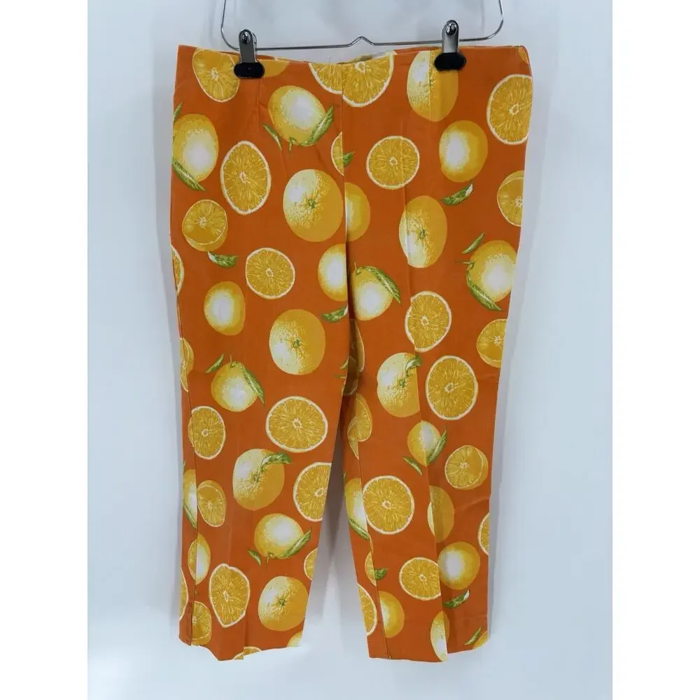 Russell Kemp Vintage Pants Womens 16 Orange Yellow Lemon Fruit Cropped Zip Up